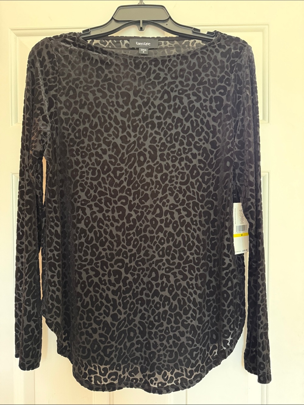 Karen Kane Black and Grey Leopard Burnout Long Sleeve Top
